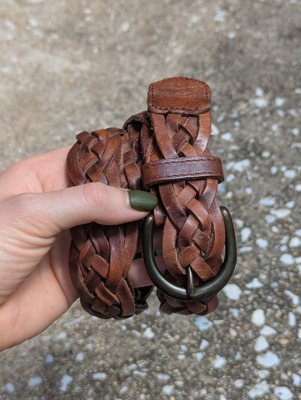 Abercrombie & Fitch Braided Leather Belt in Brown with Brass-Tone Buckle
